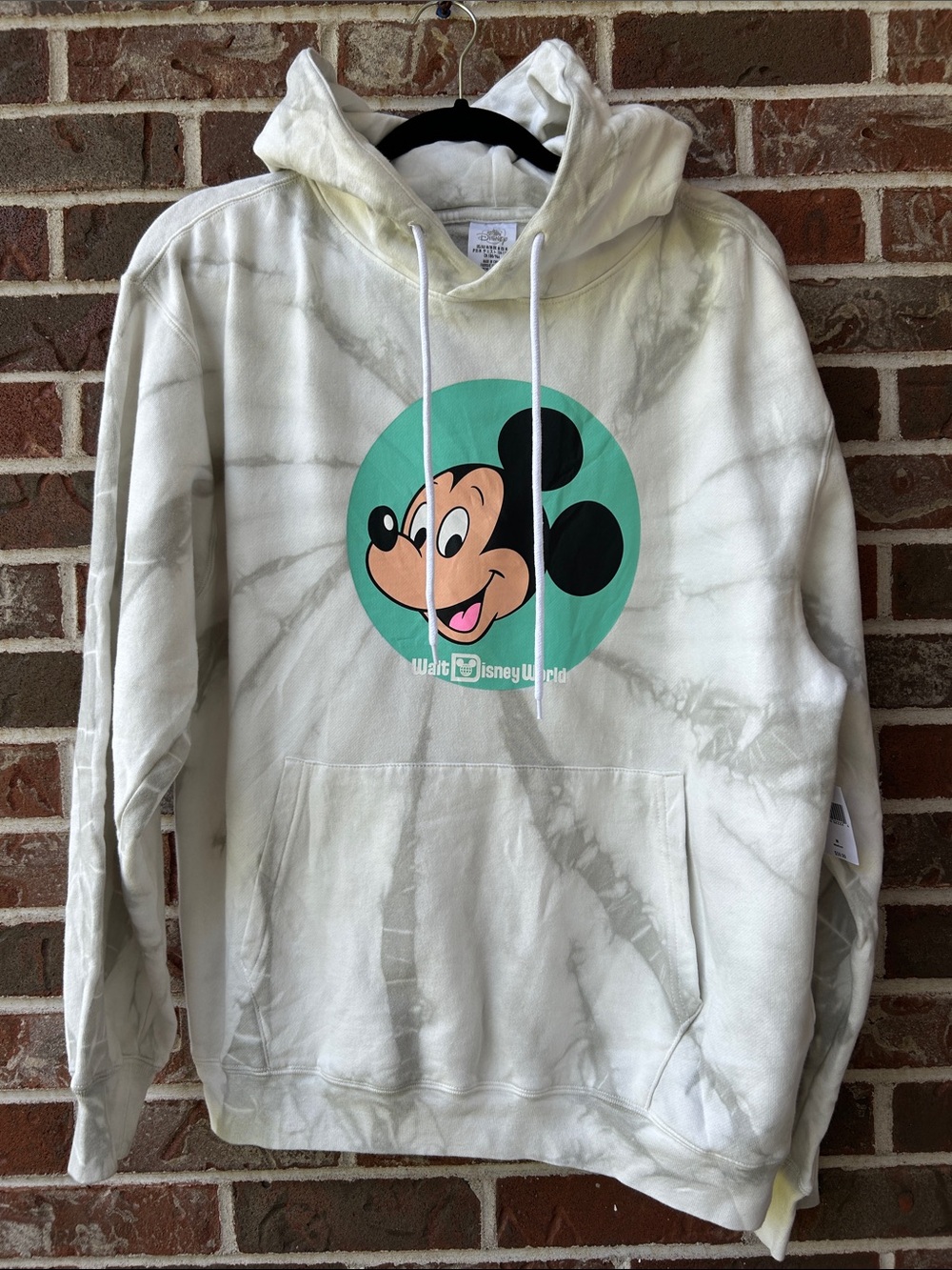 Disney Parks Grey and White Toe Dye Hoodie with Mickey Mouse Mint Graphic